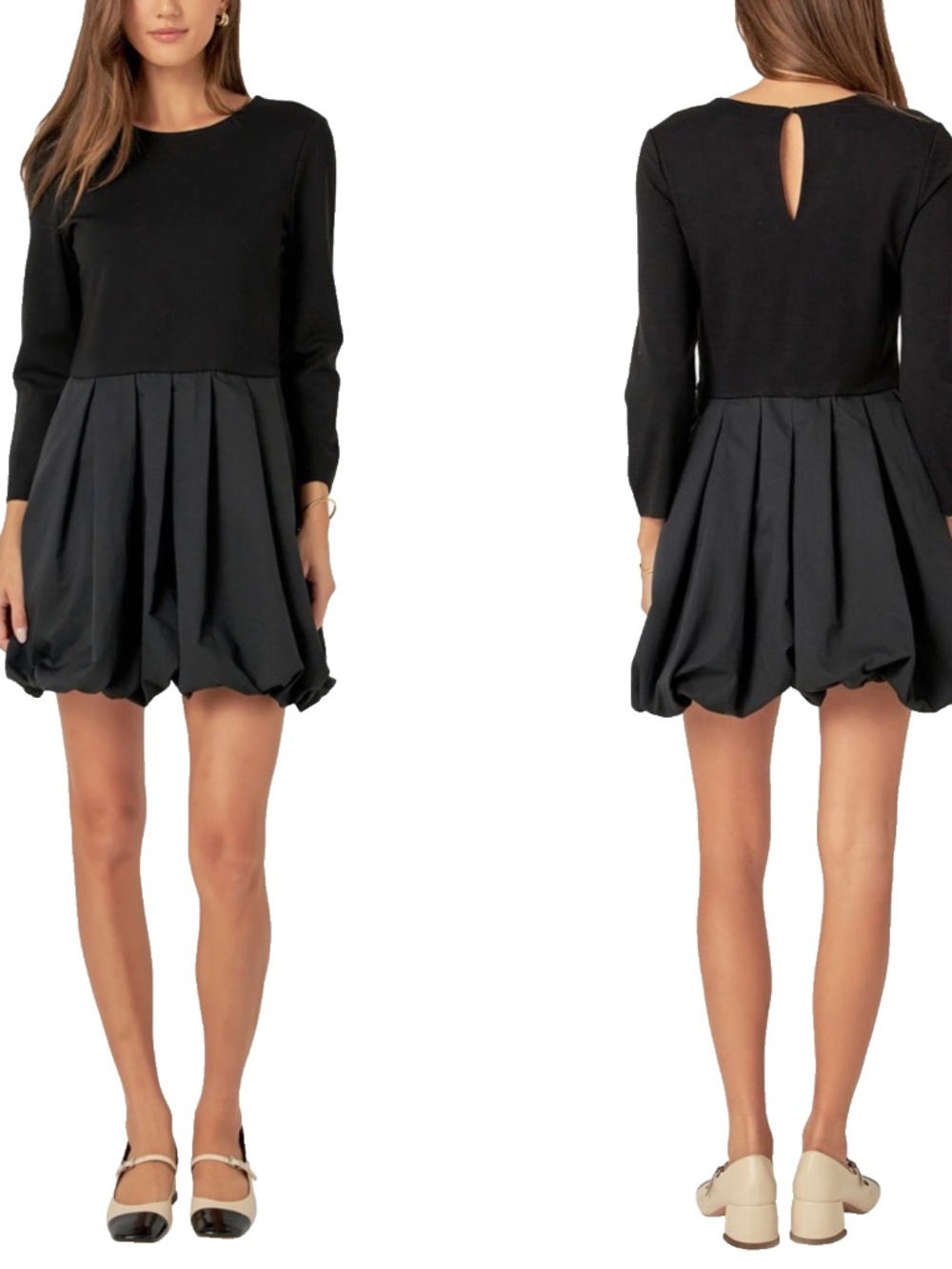 NEW ENGLISH FACTORY Black MIXED MEDIA Layered Look BUBBLE HEM Mini DRESS S